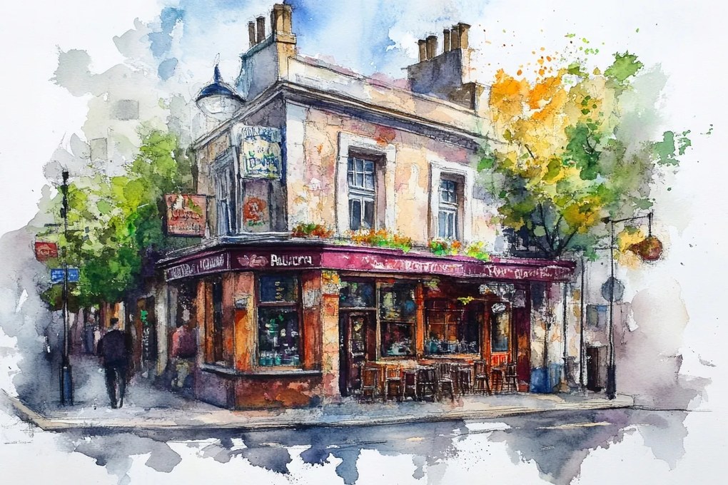 Vászonkép Canvas Párizsi Akvarell Kávézó Retro Építészet 60x40