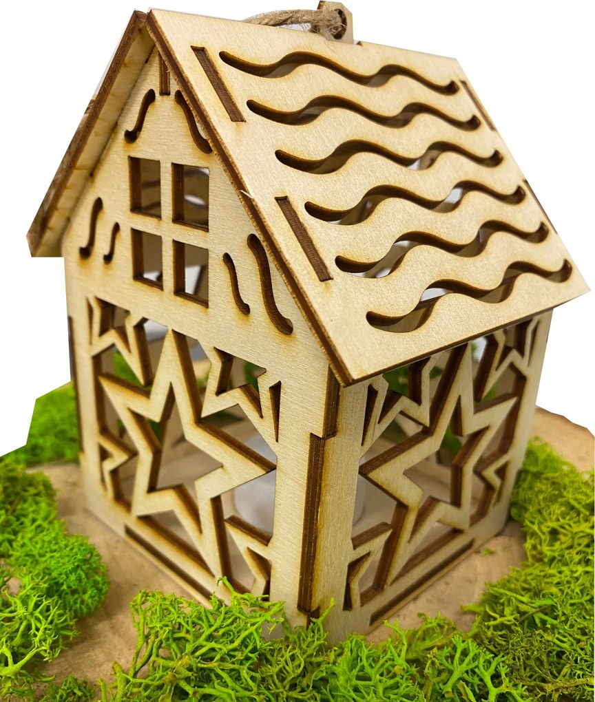 Nagy Fából készült lampion Roraty karácsonyi Led