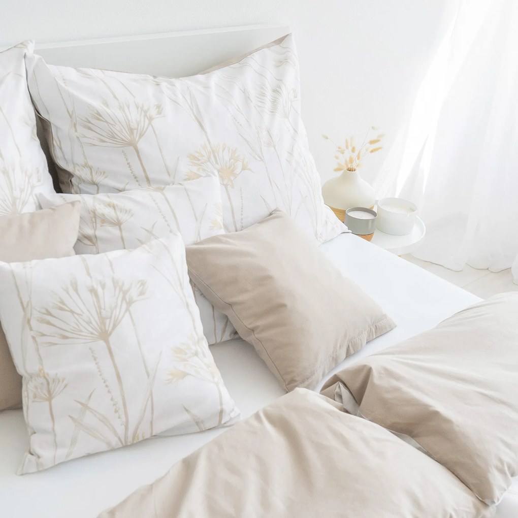 Goldea pamut ágyneműhuzat duo - kerti dísznövények, latte színű hátoldal 140 x 200 és 70 x 90 cm