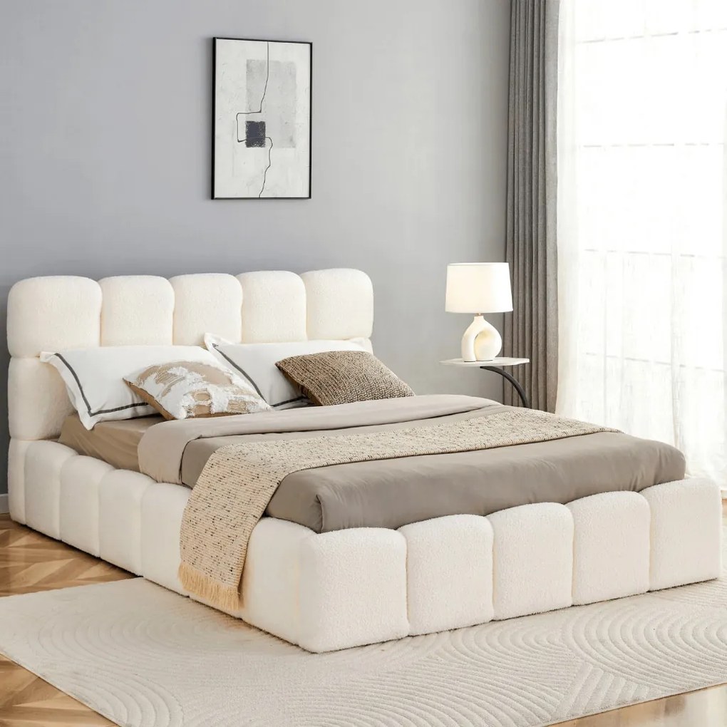 Krém Bouclé Franciaágy Ágyneműtartóval. 140x200 MURACJA