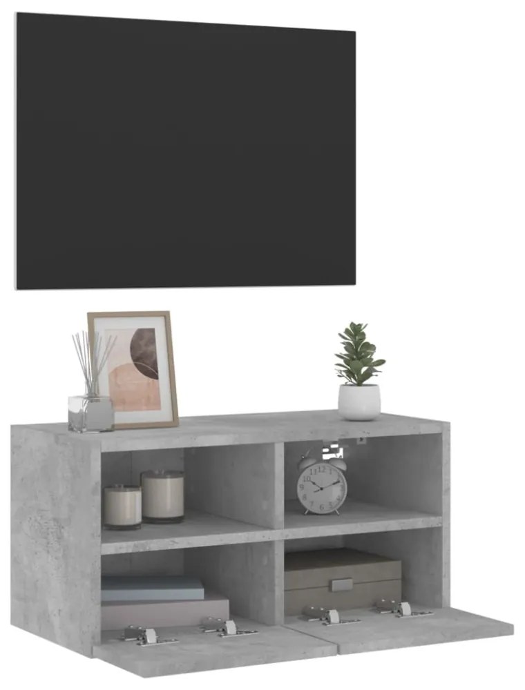 betonszürke szerelt fa fali TV-szekrény 60 x 30 x 30 cm