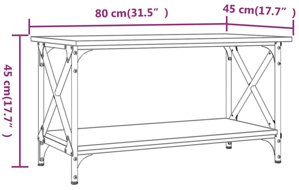 szürke sonoma szerelt fa és vas dohányzóasztal 80 x 45 x 45 cm