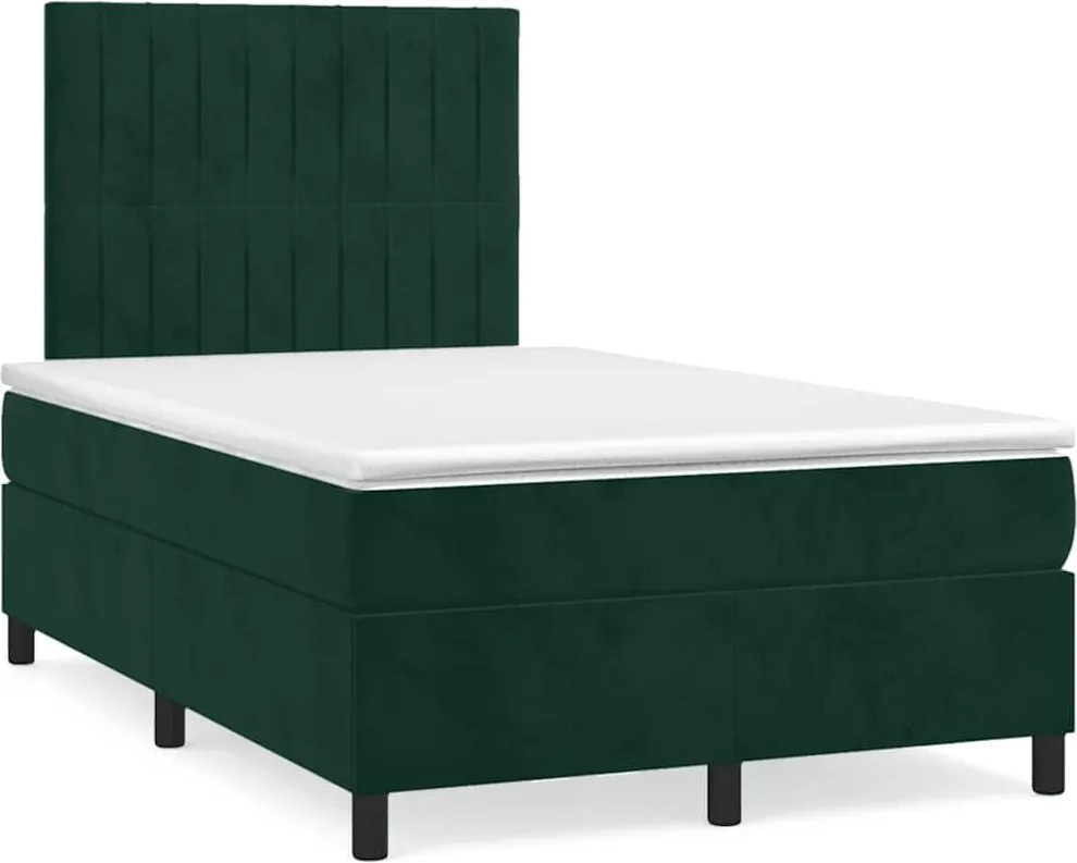 vidaXL sötétzöld bársony rugós ágy matraccal 120 x 200 cm