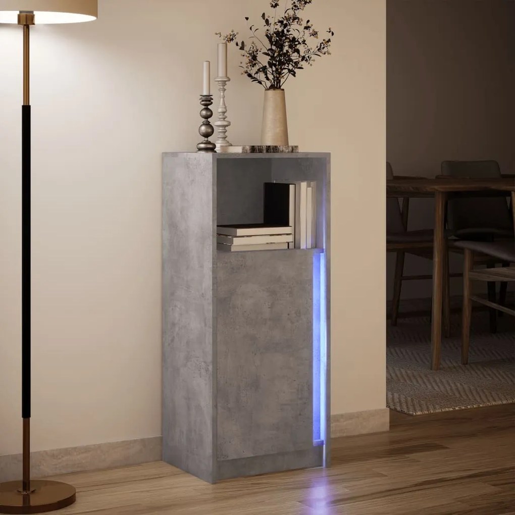 betonszürke szerelt fa LED-es tálalószekrény 42,5 x 34 x 100 cm