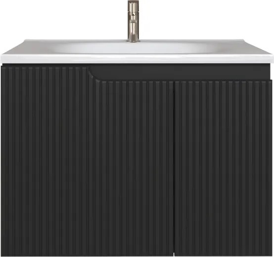 Piramida EURIDIKA fali fürdőszobabútor - műmárvány mosdóval -2 ajtós - PINO FEKETE - 75 x 48 x 53 cm