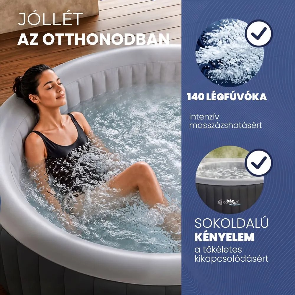 OASIS felfújható pezsgőfürdő 6 személy részére, kerek, fekete Casaria