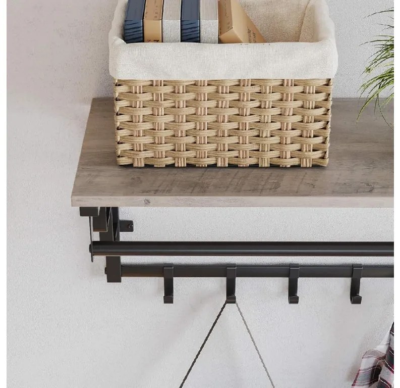 Szürke polc akasztókkal TAYLOR TRUFFLE 66x30x27 cm