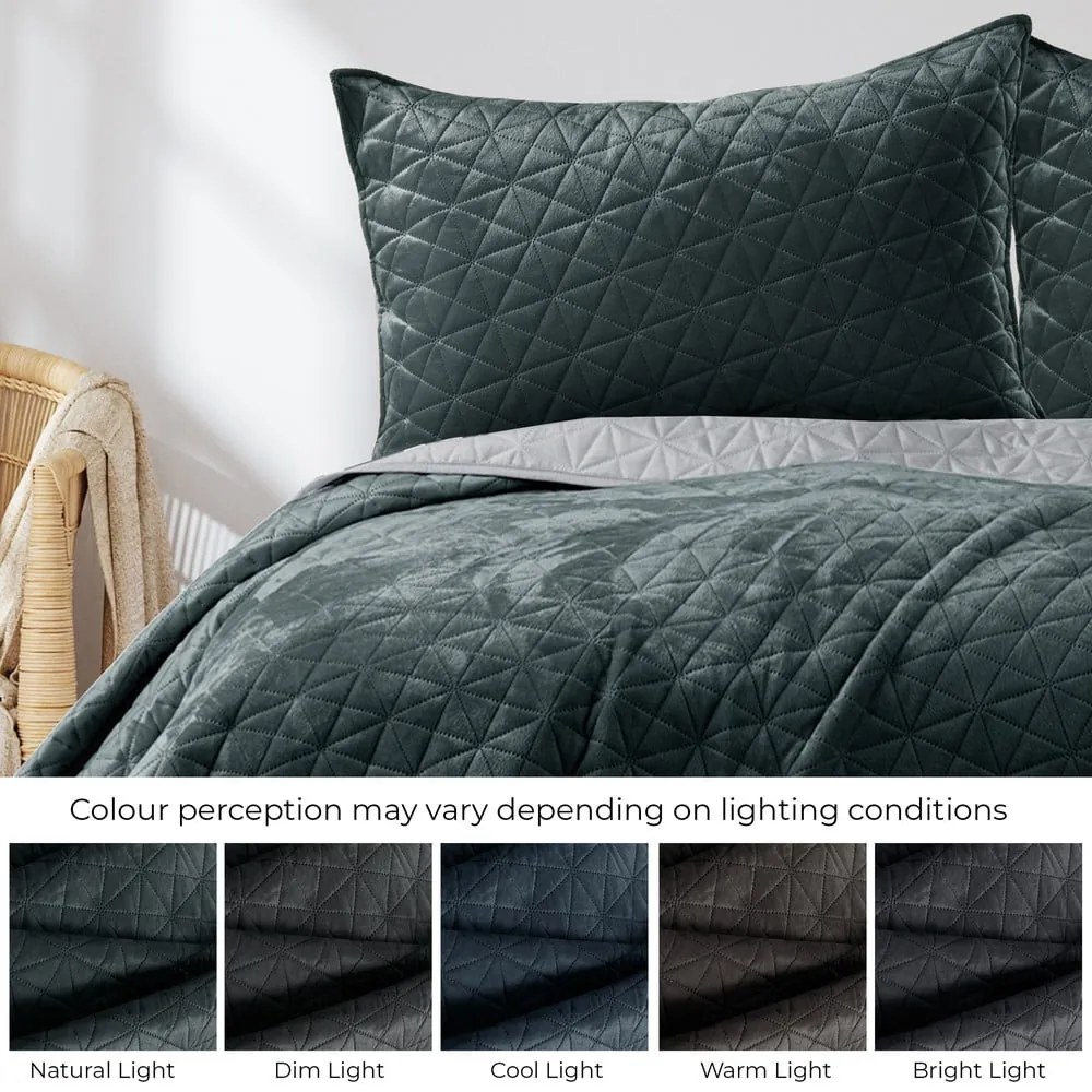 Sötétszürke bársony steppelt ágytakaró 170x270 cm Laila – AmeliaHome