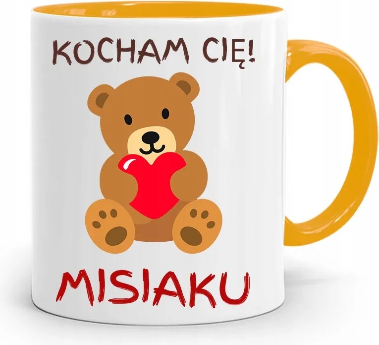 Sárga Bögre Ajándék Fiúnak Szeretlek nyomott mintával