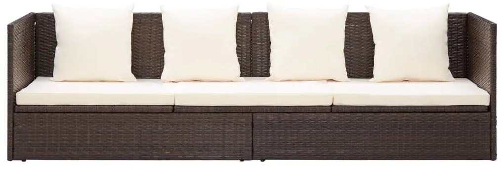 Barna polyrattan kerti ágy hát- és ülőpárnákkal