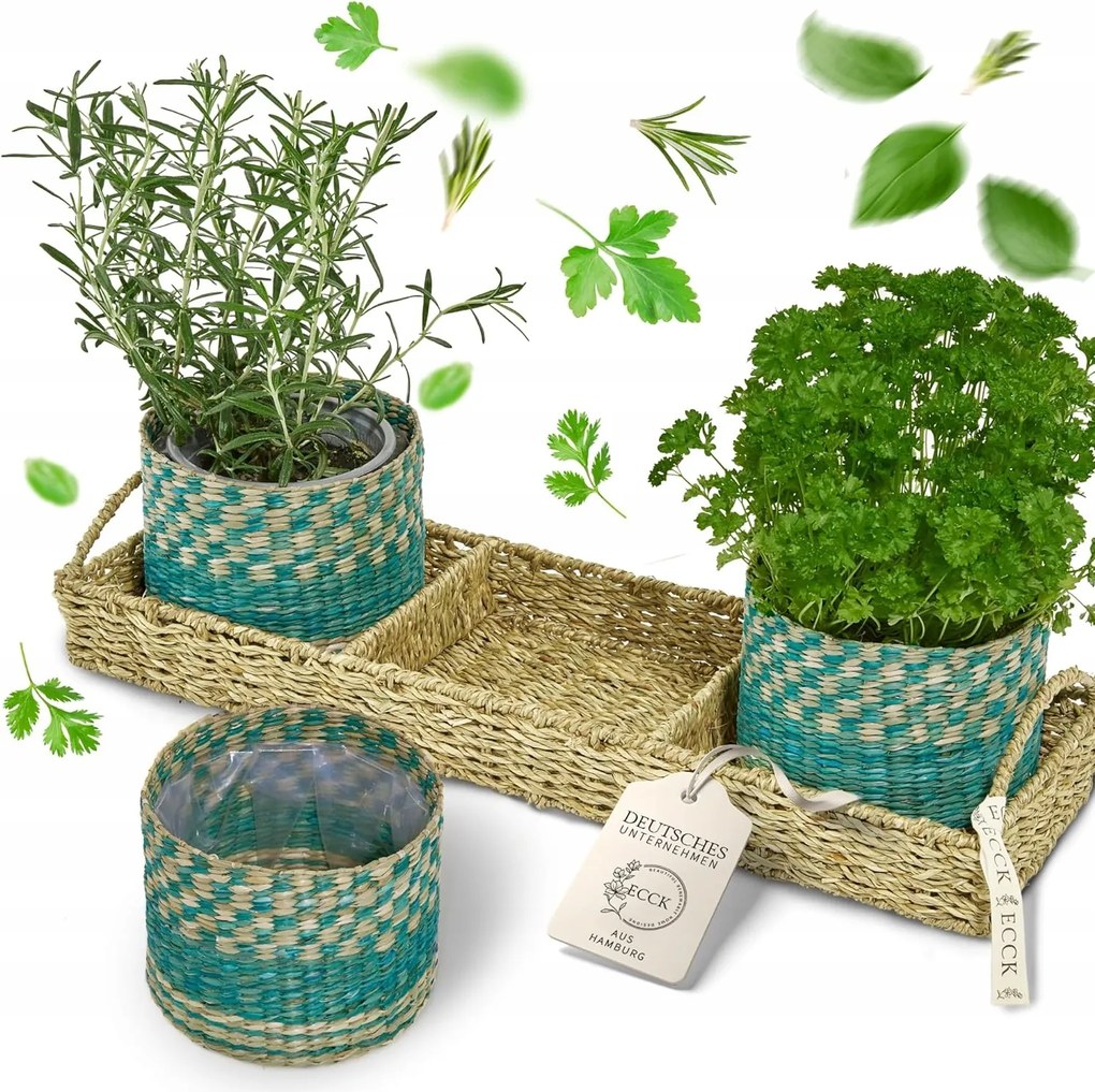 Virágcserép, fűszernövény cserép x 3 db. Alátéttel Ecck boho Menta Zöld