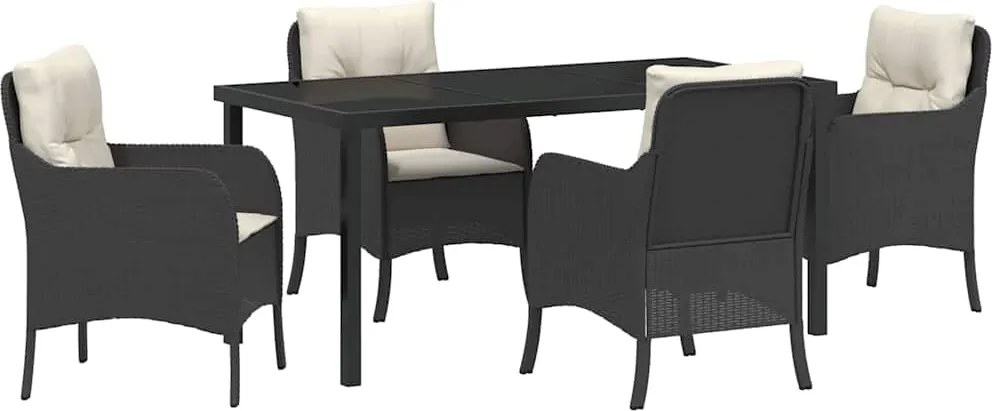 vidaXL Kert étkező szett párnával 5 pcs Fekete polirattan