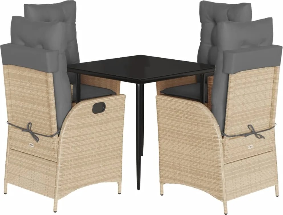 vidaXL 5 részes bézs polyrattan kerti étkezőgarnitúra párnákkal