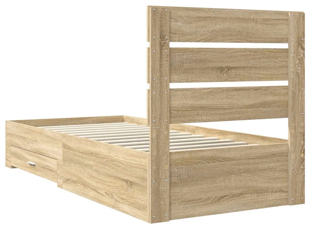 vidaXL Ágykeret fiókkal fejtámlával Sonoma tölgy 100 x 200 cm Faanyag