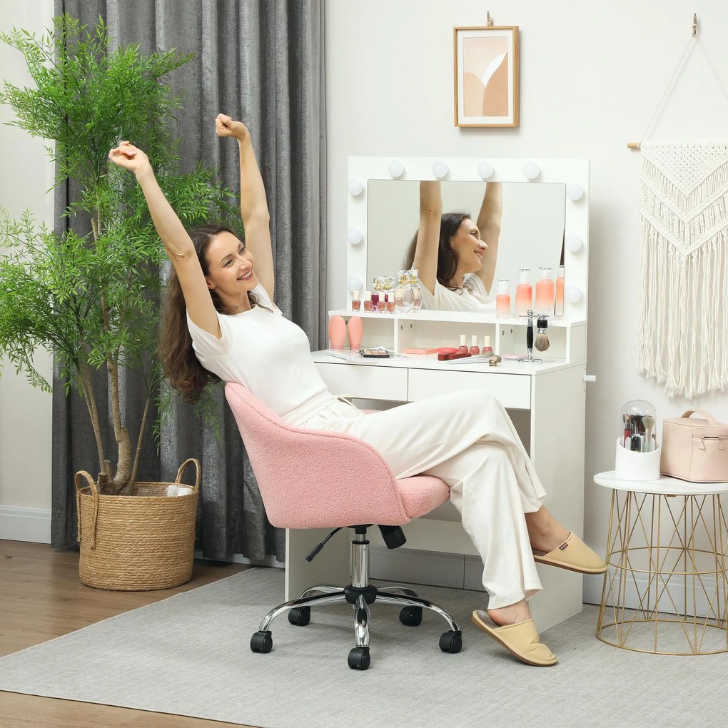 HOMCOM Irodai Szék, Teddy Plüss Ergonomikus Íróasztali Szék, Magasságállítható, Párnázott Ülőfelület és Hátlap, 360° Forgás, Modern Dizájn, Irodához,