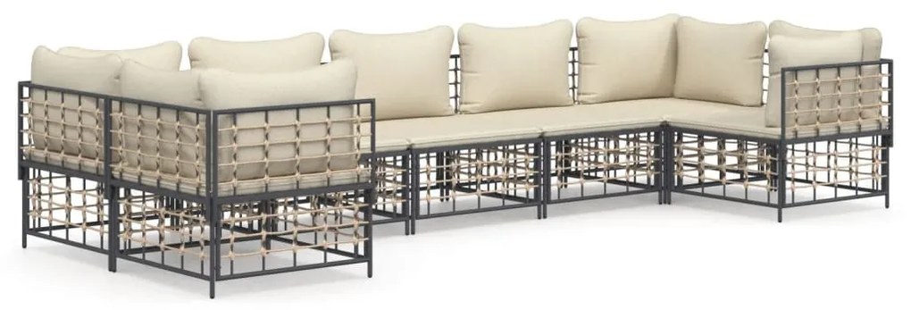 7 részes antracitszürke polyrattan kerti ülőgarnitúra párnákkal