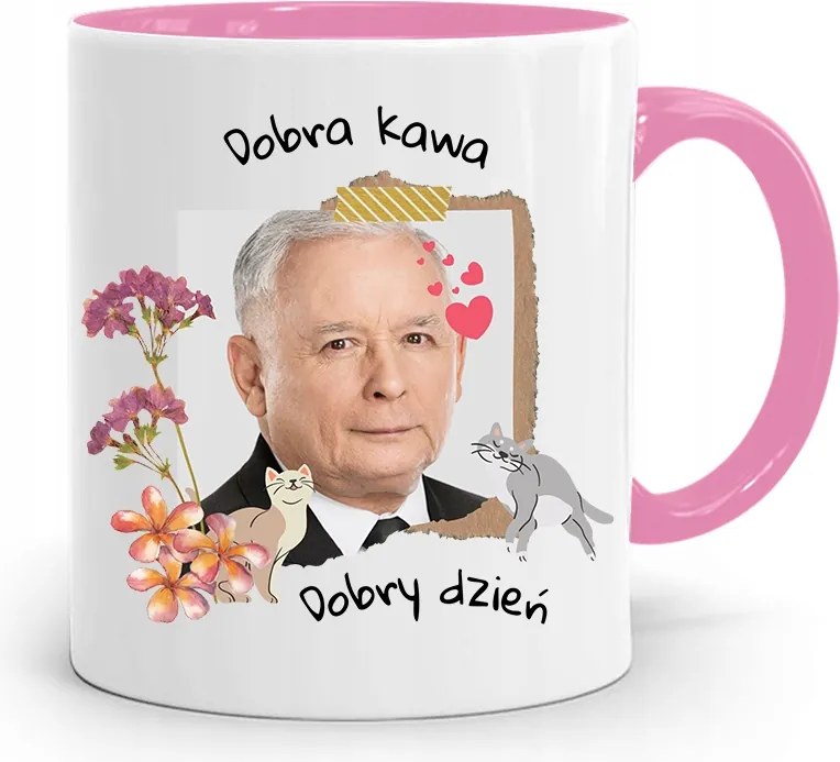 Rózsaszín Vicces Bögre Jaroslaw Kaczynski fényképes nyomattal