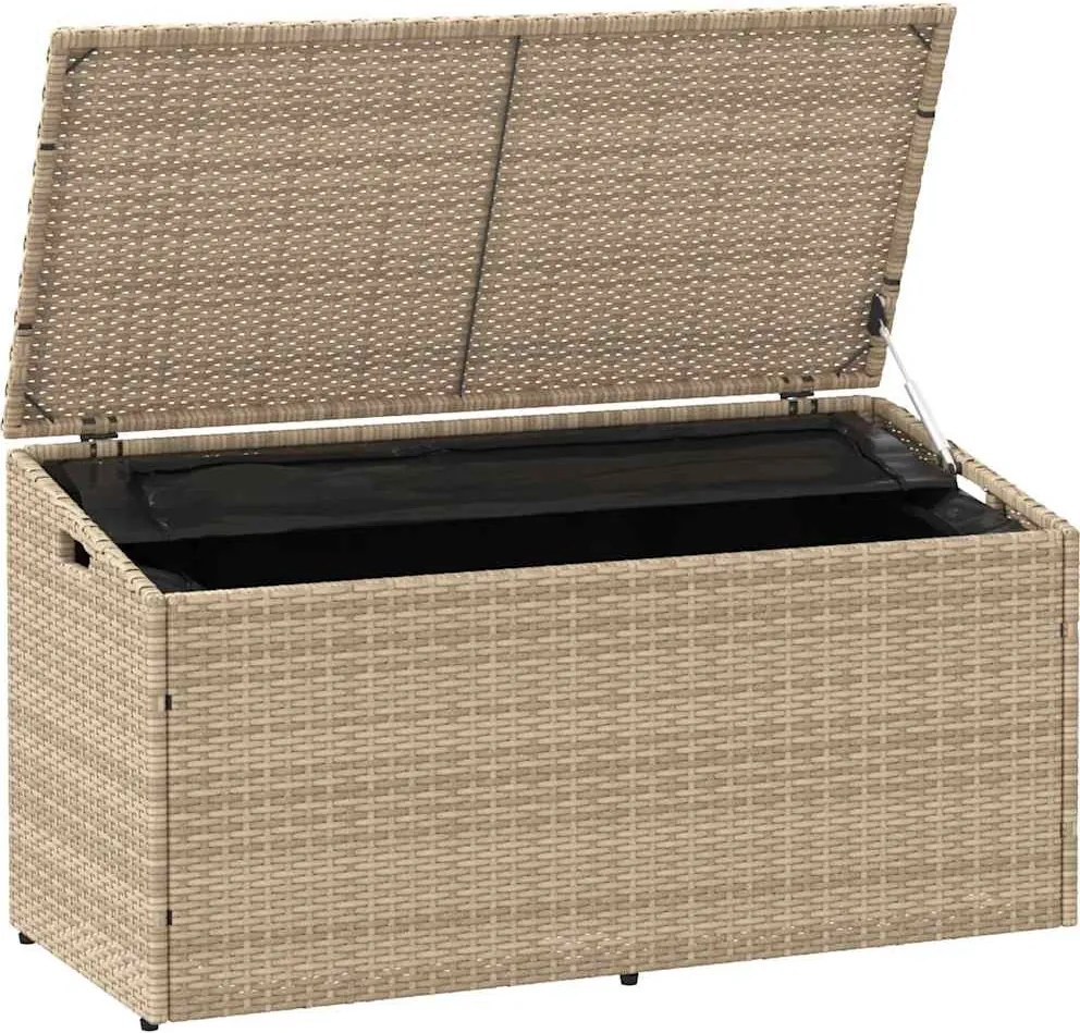 Bézs Színű Polyrattan Kerti Tárolóláda 110 X 50 X 58 Cm