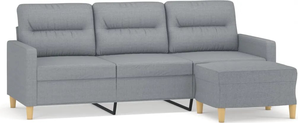 vidaXL 3 személyes világosszürke szövet kanapé lábtartóval 180 cm