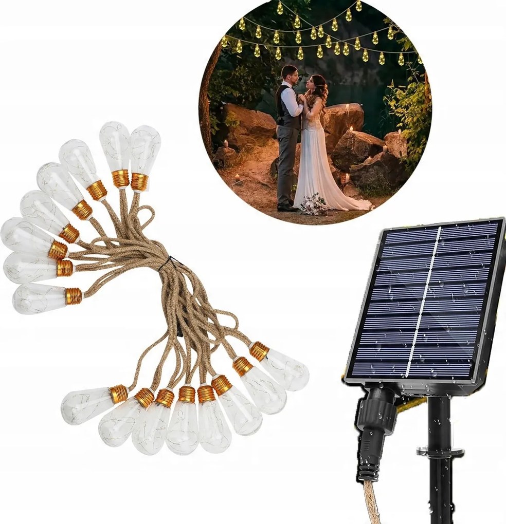 Napelemes Kerti Fényfüzér 7,8m Izzók 16 Led Kültéri Lámpák