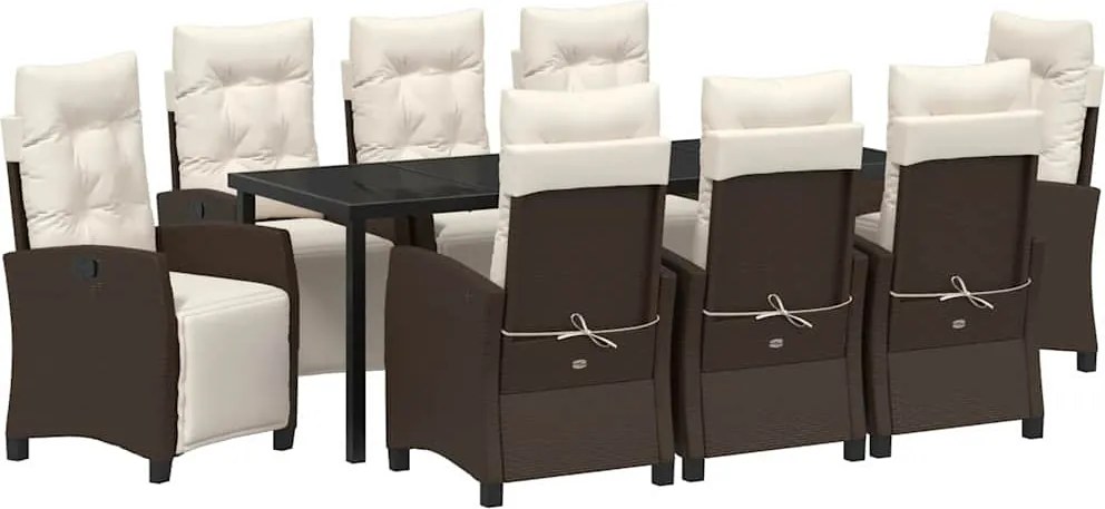 vidaXL Kert étkező szett párnával 9 pcs Barna polirattan
