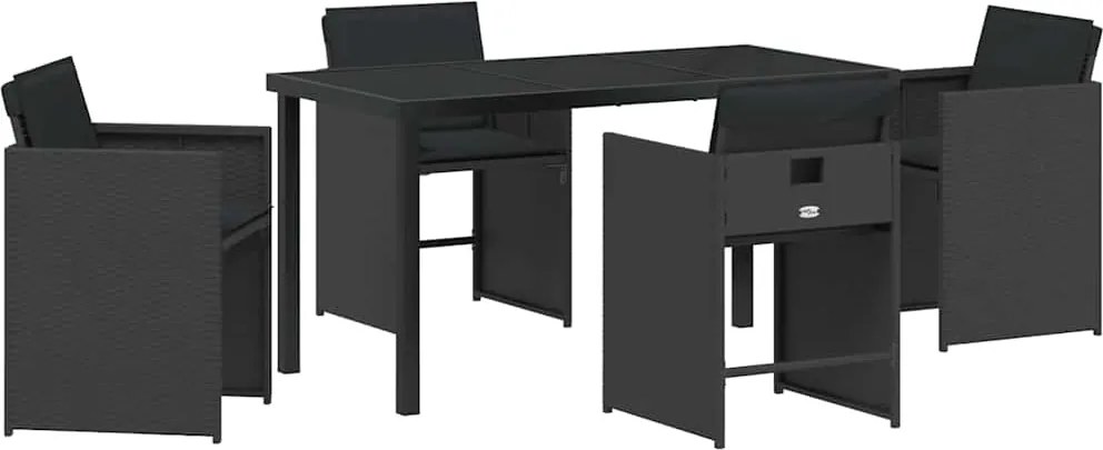 vidaXL Kert étkező szett 5 pcs Fekete polirattan