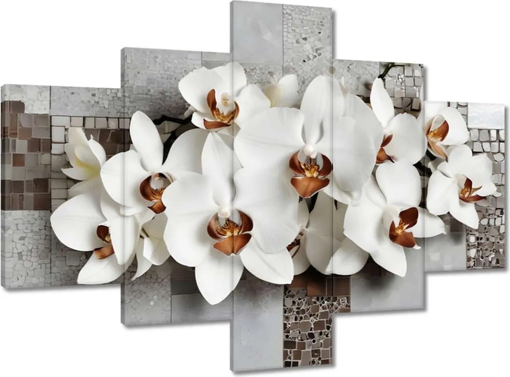 Vászonkép 100x70 Fehér orchideák és mozaik