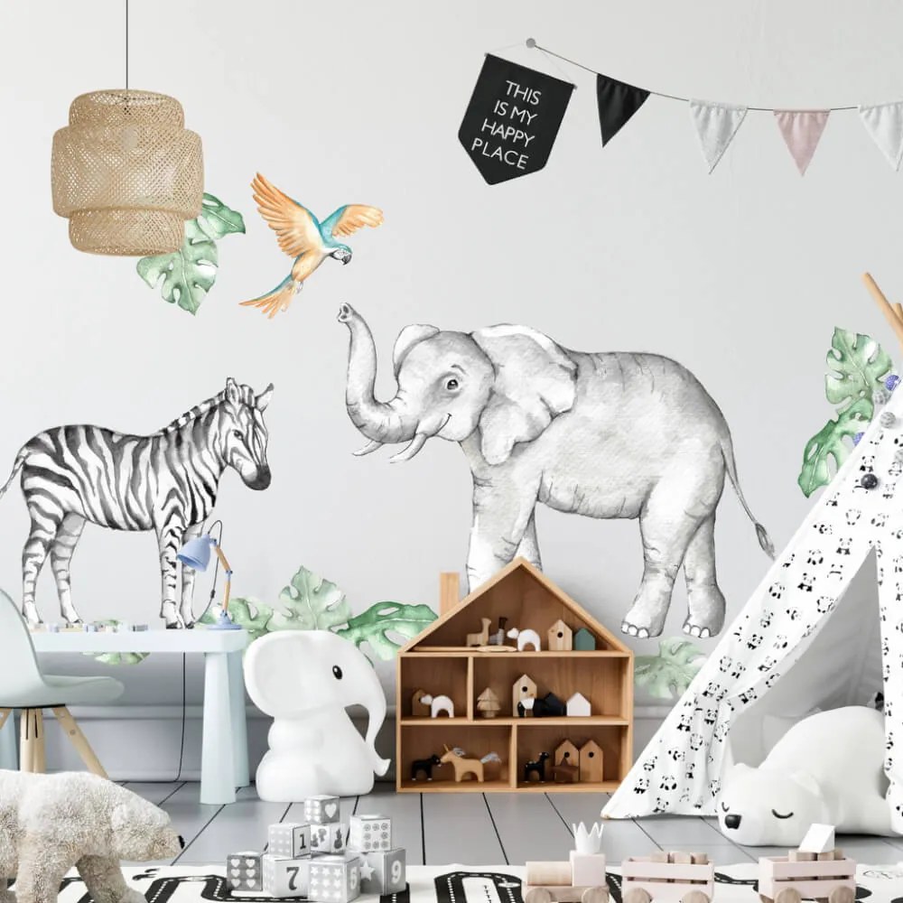 INSPIO Fali matrica - Elefánt és zebra a SZAFARI-ból