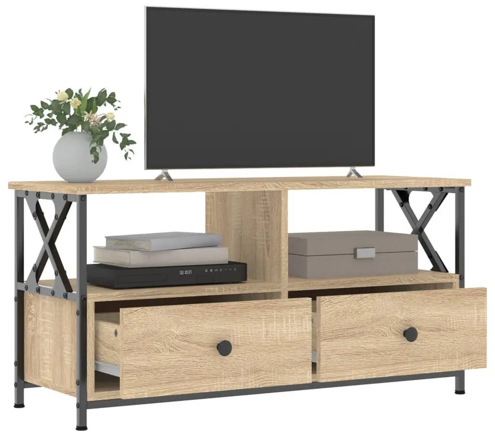 sonoma tölgy színű szerelt fa és vas TV-szekrény 90x33x45 cm