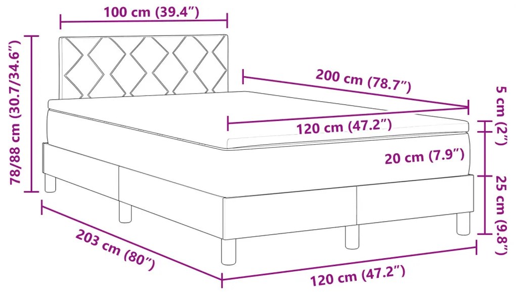 Ágykeret Matraccal és LED világítással Sötét Zöld 120x200 cm Bársony