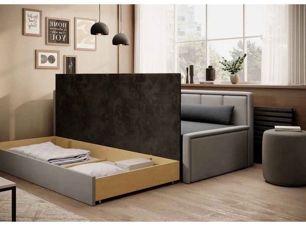 Szürke zsenília kinyitható-tárolóhelyes kanapé 214 cm Fulgeo – ELTAP