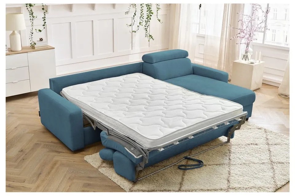 Kék kinyitható sarokkanapé (variálható) Monaco – Bobochic Paris