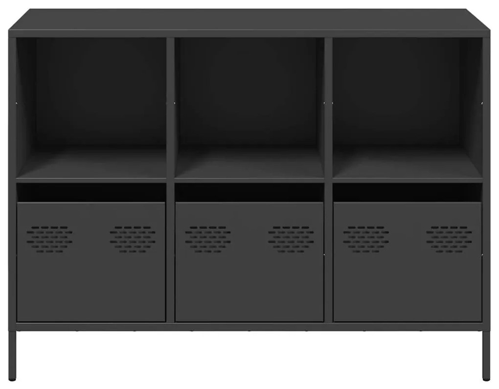 vidaXL fekete hidegen hengerelt acél tálalószekrény 101,5x39x73,5 cm