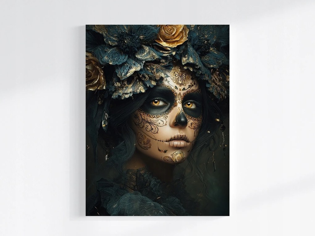 Vászonkép Canvas Dia De Los Muertos Catrina Arany Rózsák Art 75x100