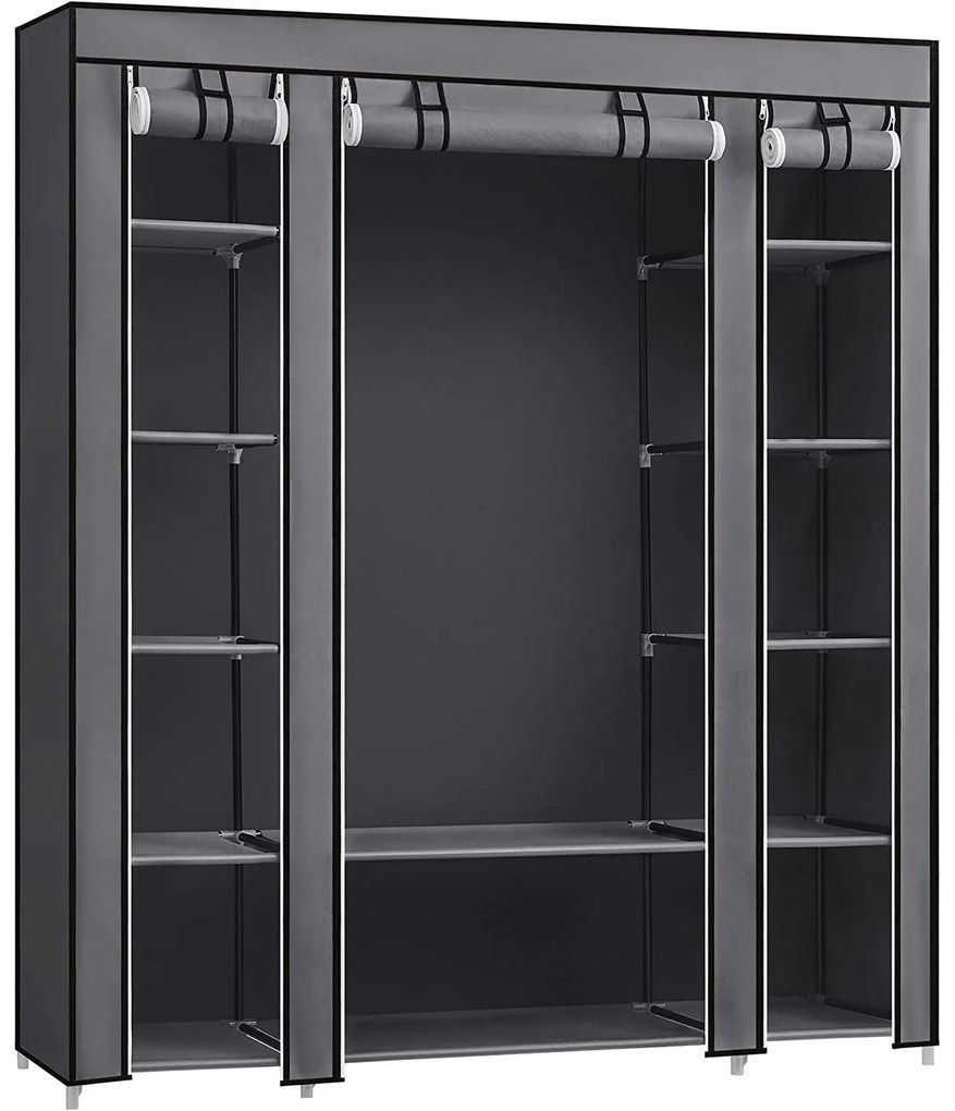 Szövet ruhásszekrény, ruhatároló gardróbszekrény, szürke