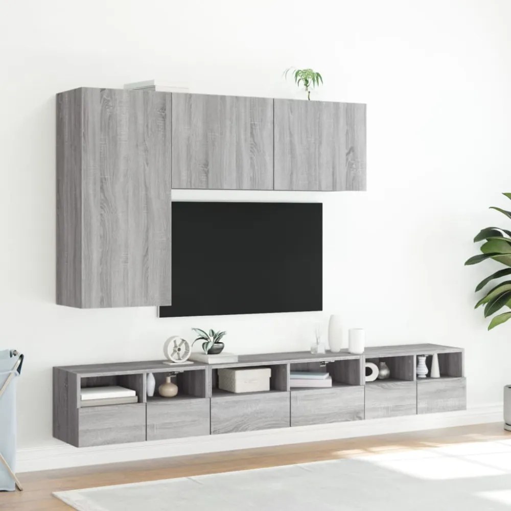 szürke sonoma színű szerelt fa fali TV-szekrény 60 x 30 x 30 cm