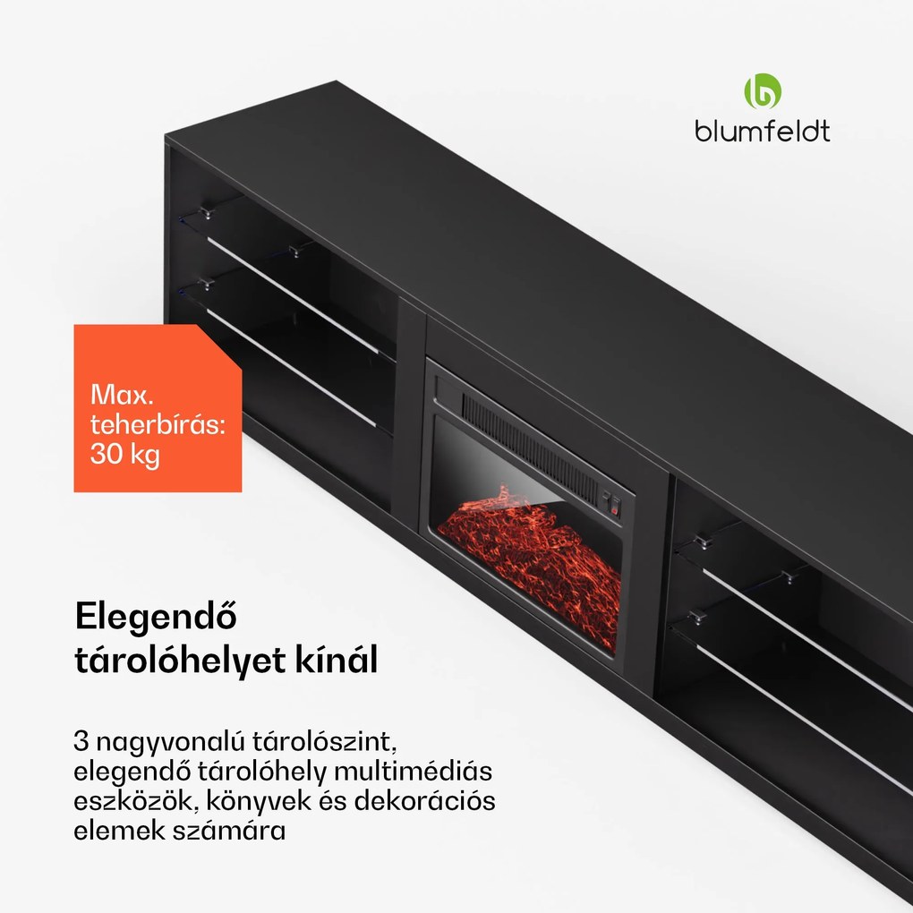 Perth Medium Lowboard TV-szekrény elektromos kandallóval, 160 x 40 x 30 cm, LED