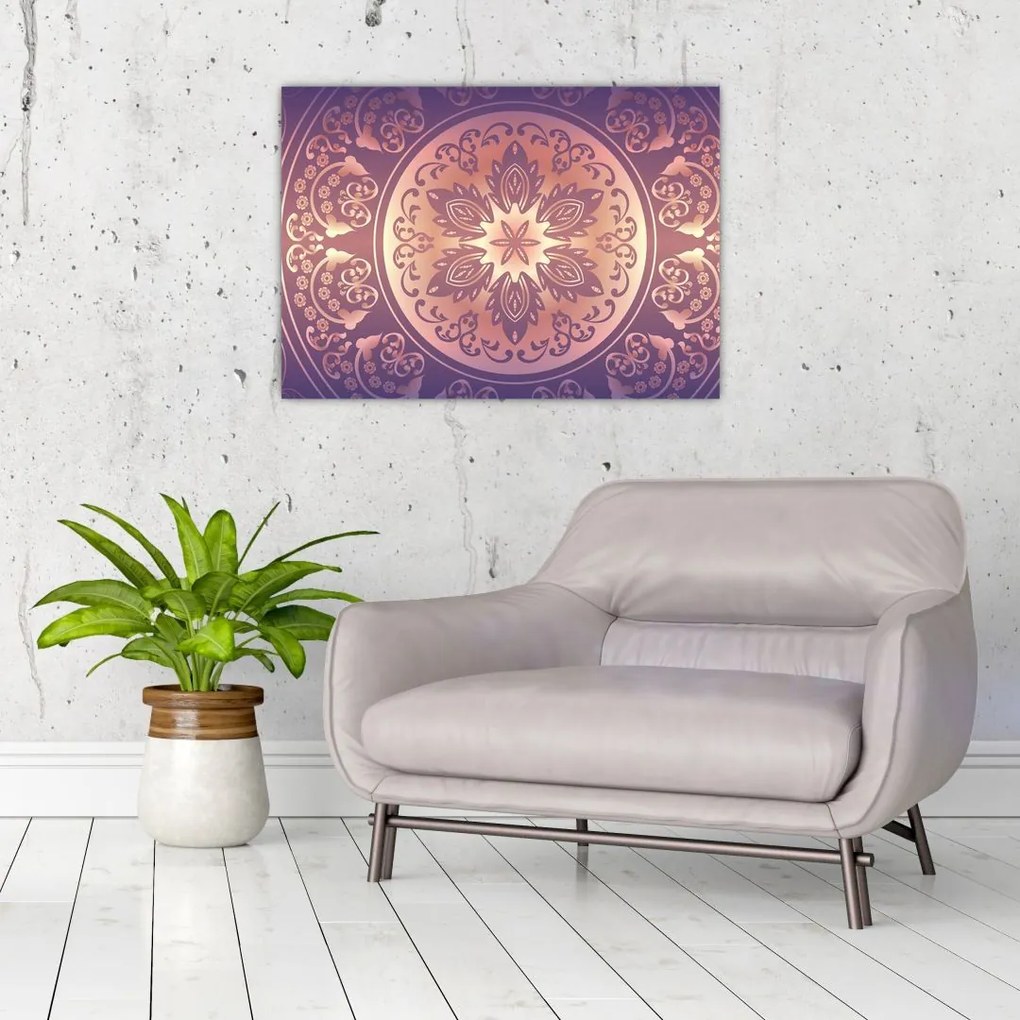 Kép - Mandala lila színátmeneten (üvegen) (70x50 cm)