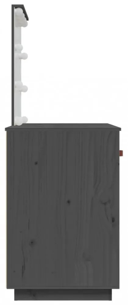 szürke tömör fenyőfa fésülködőasztal LED-del 95 x 50 x 133,5 cm