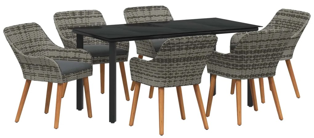 vidaXL Kert étkező szett párnával 7 pcs Szürke polirattan