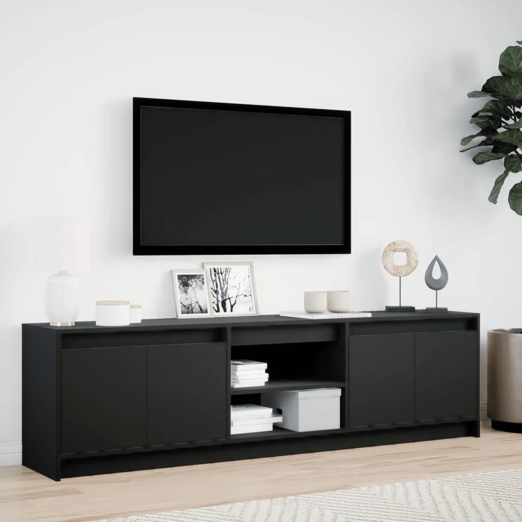 fekete szerelt fa TV-szekrény LED-ekkel 180 x 34 x 50 cm