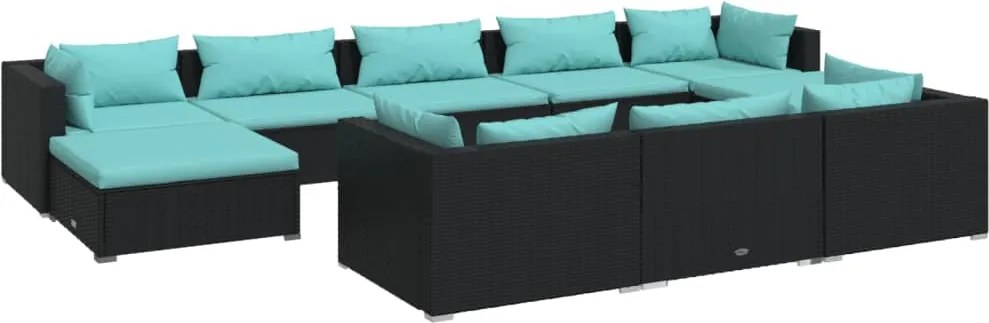 vidaXL 10 részes fekete polyrattan kerti ülőgarnitúra párnákkal