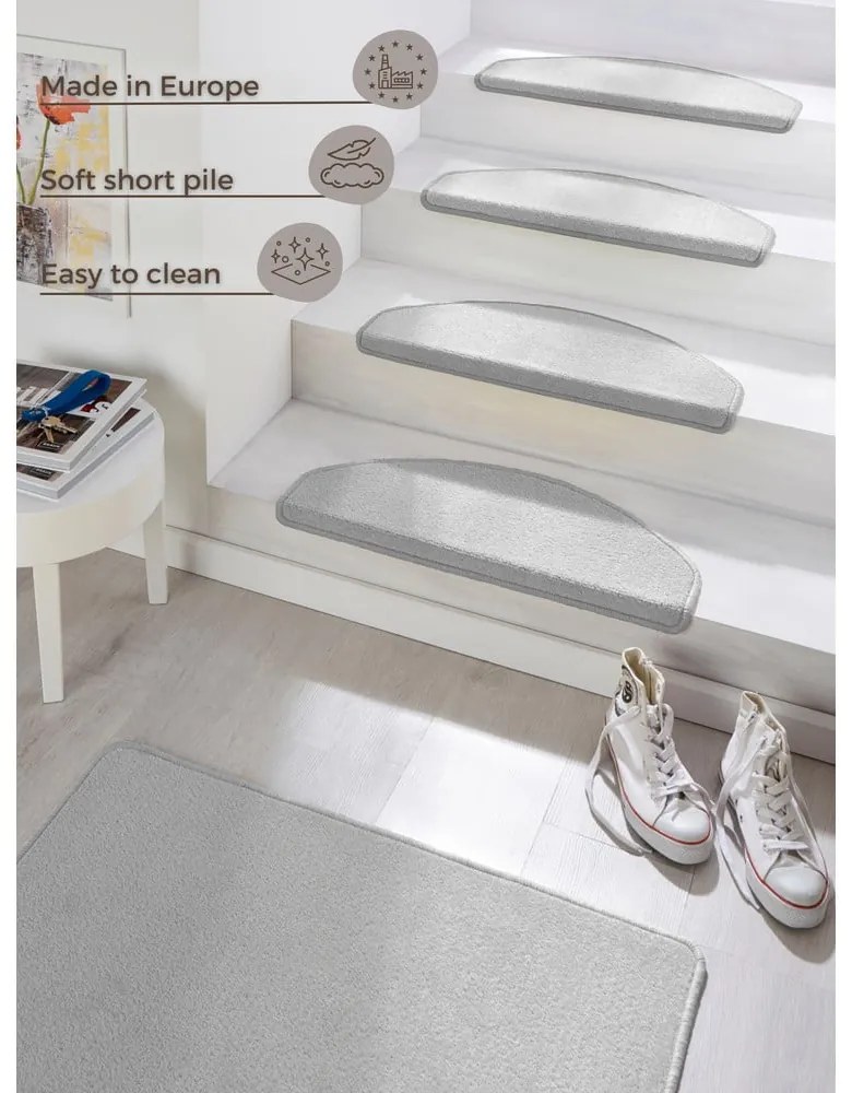 Szürke öntapadós lépcsőszőnyeg szett 15 db-os 23x65 cm Fancy – Hanse Home