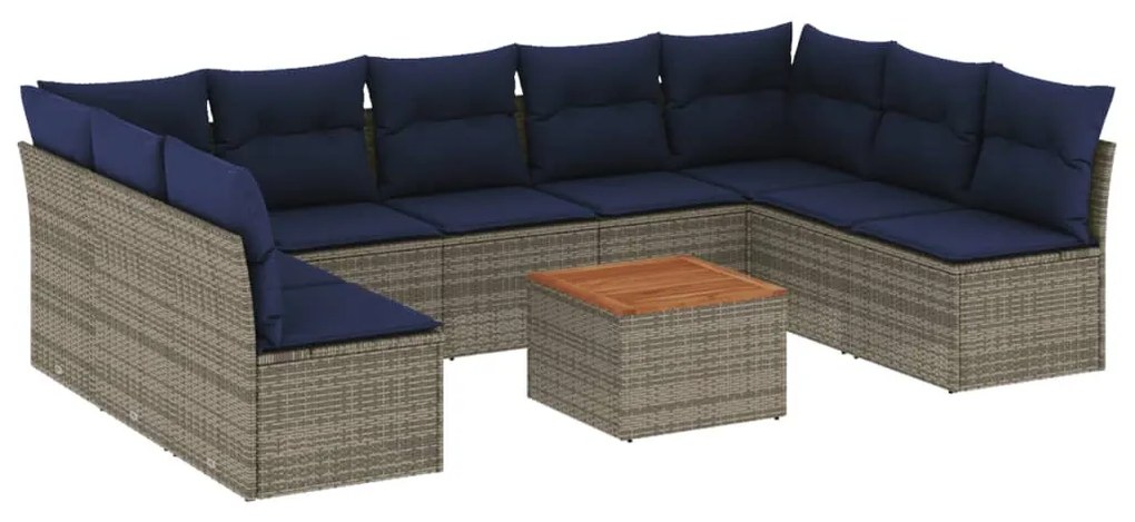10 részes szürke polyrattan kerti ülőgarnitúra párnával