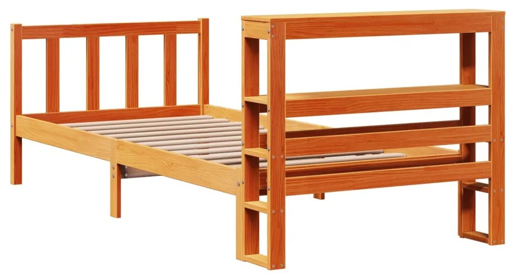 viaszbarna tömör fenyőfa ágykeret fejtámlával 90 x 200 cm