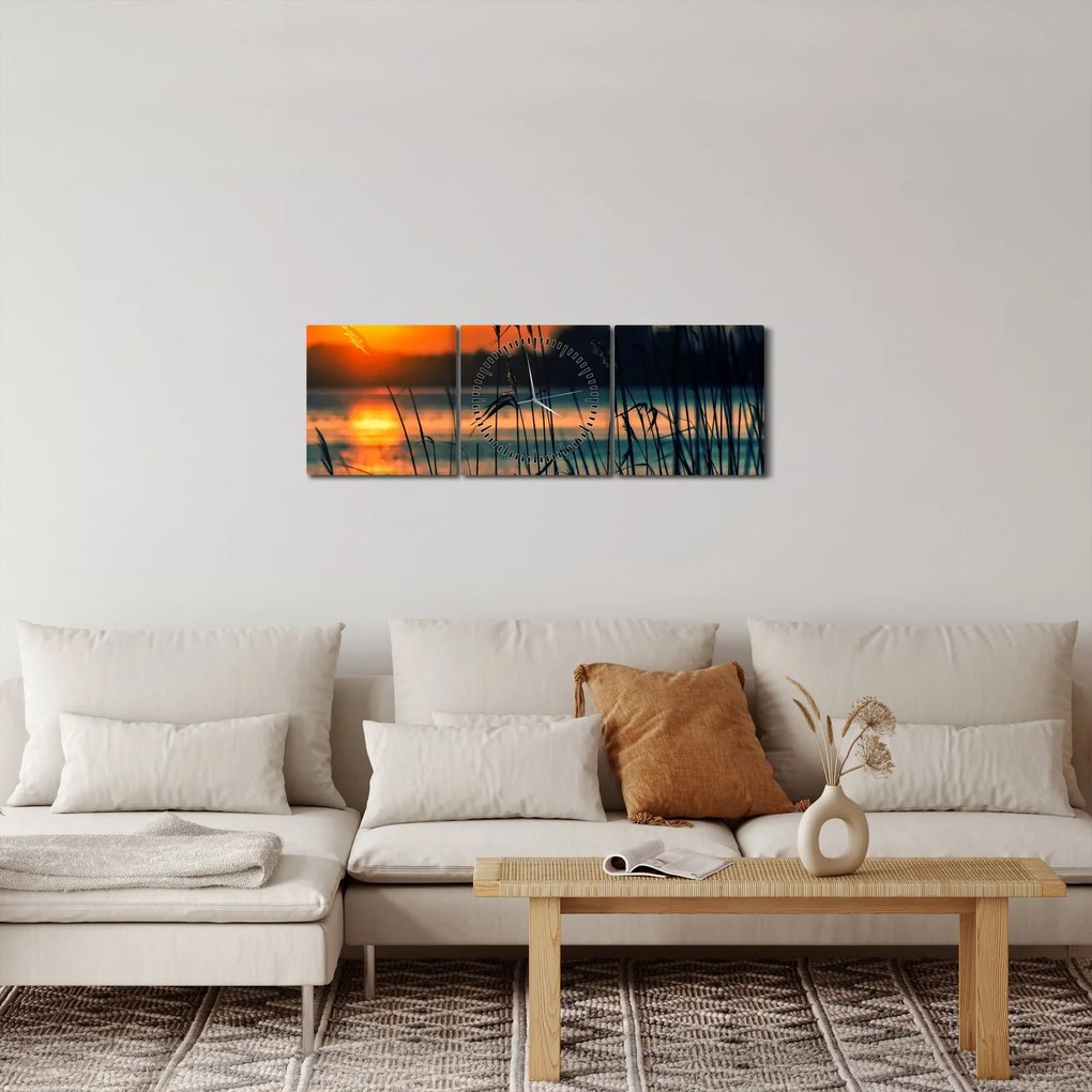 Kép - Naplemente a tó felett (órával) (90x30 cm)