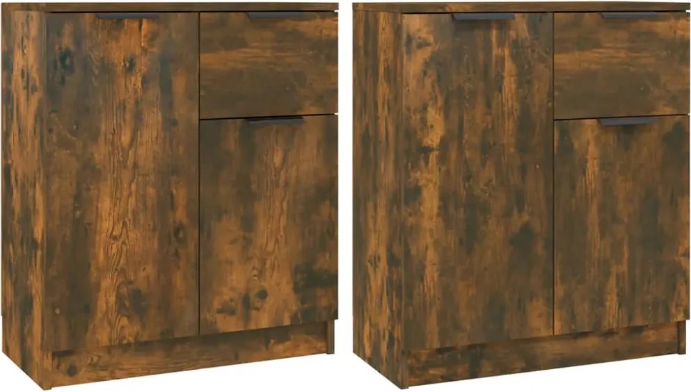 vidaXL 2 db füstös tölgyszínű szerelt fa tálalóasztal 60 x 30 x 70 cm