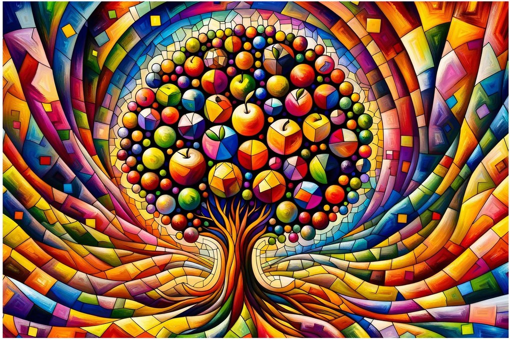 Kép – Színes fa almákkal (90x60 cm)