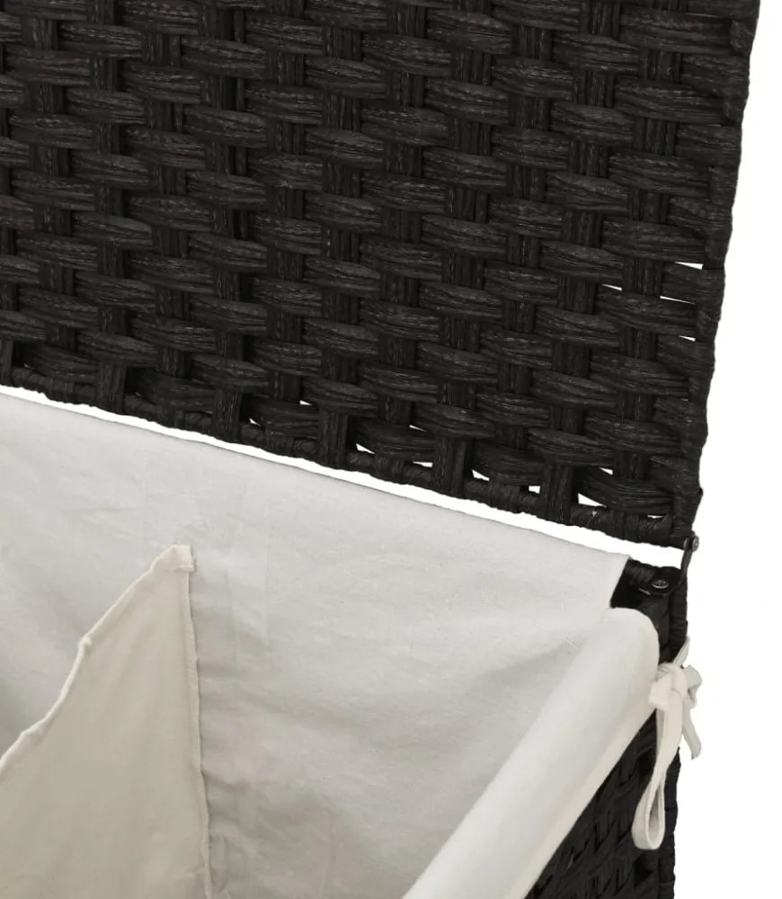 fekete polyrattan szennyeskosár 2 rekesszel 53x33x57 cm