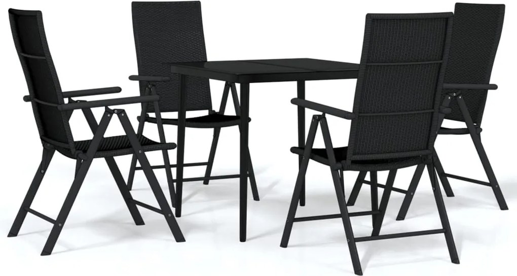vidaXL 5 részes fekete kerti étkezőgarnitúra